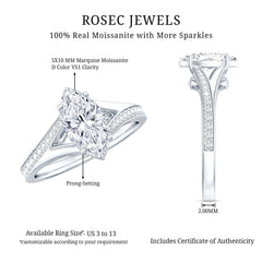 Marquise Cut Moissanite Solitaire Engagement Ring with Split Shank