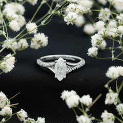 Marquise Cut Moissanite Solitaire Engagement Ring with Split Shank