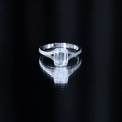 Emerald Cut Moissanite Solitaire Engagement Ring with Split Shank