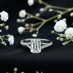 Emerald Cut Moissanite Solitaire Engagement Ring with Split Shank