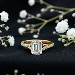 Emerald Cut Moissanite Solitaire Engagement Ring with Split Shank