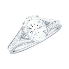 6x8mm Oval Cut Moissanite Solitaire Engagement Ring with Split Shank