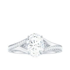 6x8mm Oval Cut Moissanite Solitaire Engagement Ring with Split Shank