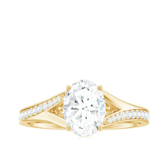 6x8mm Oval Cut Moissanite Solitaire Engagement Ring with Split Shank