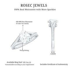 6X8mm Pear Cut Moissanite Solitaire Engagement Ring with Split Shank