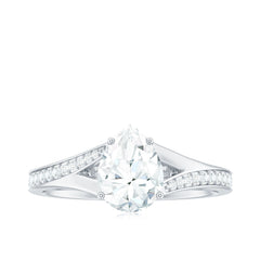 6X8mm Pear Cut Moissanite Solitaire Engagement Ring with Split Shank