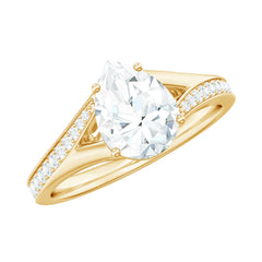 6X8mm Pear Cut Moissanite Solitaire Engagement Ring with Split Shank