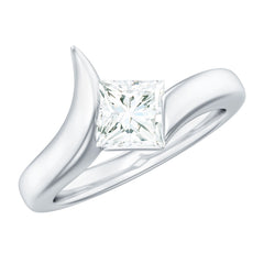 5mm Princess Cut Moissanite Solitaire Ring in Tension Setting