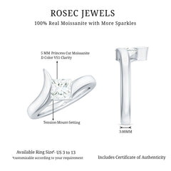 5mm Princess Cut Moissanite Solitaire Ring in Tension Setting