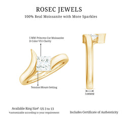 5mm Princess Cut Moissanite Solitaire Ring in Tension Setting