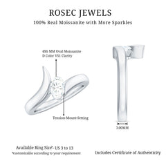 4x6mm Oval Cut Moissanite Solitaire Bypass Ring