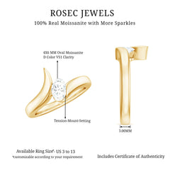 4x6mm Oval Cut Moissanite Solitaire Bypass Ring
