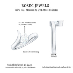 5X7mm Pear Cut Moissanite Solitaire Ring with Bypass Shank