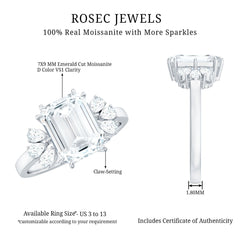 7x9mm Emerald Cut Moissanite Solitaire Engagement Ring For Women