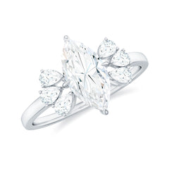 Marquise Cut Moissanite Engagement Ring with Trio