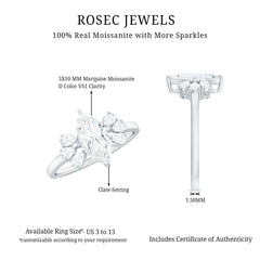 Marquise Cut Moissanite Engagement Ring with Trio