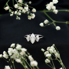 Marquise Cut Moissanite Engagement Ring with Trio