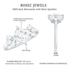6 mm Princess Cut Moissanite Cluster Engagement Ring