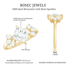 6 mm Princess Cut Moissanite Cluster Engagement Ring