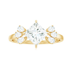 6 mm Princess Cut Moissanite Cluster Engagement Ring