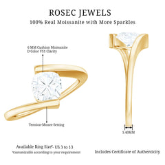 6 mm Cushion Cut Moissanite Solitaire Engagement Ring
