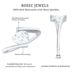 6X8 mm Pear Cut Moissanite Engagement Ring In Tension Setting