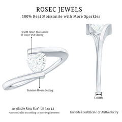 5mm Heart Moissanite Solitaire Promise Ring with Bypass Shank