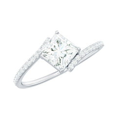 Certified Princess Cut Tilted Moissanite Solitaire Promise Ring