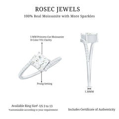 Certified Princess Cut Tilted Moissanite Solitaire Promise Ring