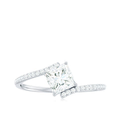 Certified Princess Cut Tilted Moissanite Solitaire Promise Ring