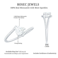 5mm Heart Shape Moissanite Promise Ring with Bypass Shank