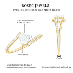 5mm Heart Shape Moissanite Promise Ring with Bypass Shank