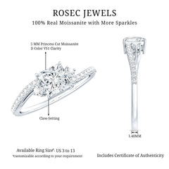 Princess Cut Moissanite Bypass Engagement Ring