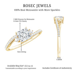 Princess Cut Moissanite Bypass Engagement Ring