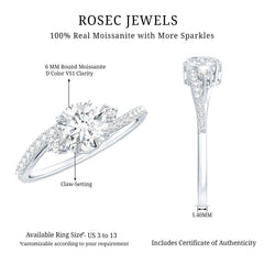 Round Shape Moissanite Bypass Engagement Ring with Side Stones