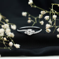 Round Shape Moissanite Bypass Engagement Ring with Side Stones