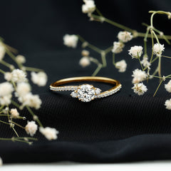 Round Shape Moissanite Bypass Engagement Ring with Side Stones