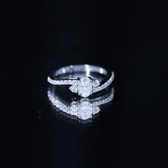Oval Moissanite Bypass Engagement Ring with Side Stones