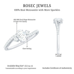 Oval Moissanite Bypass Engagement Ring with Side Stones