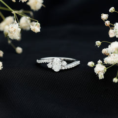 Oval Moissanite Bypass Engagement Ring with Side Stones