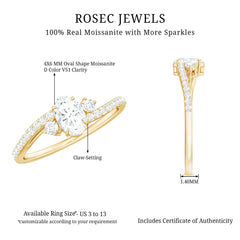 Oval Moissanite Bypass Engagement Ring with Side Stones