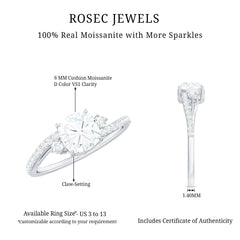 6X6 MM Cushion Cut Moissanite Bypass Engagement Ring for Women
