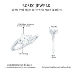 Pear Cut Moissanite Bypass Engagement Ring with Side Stones
