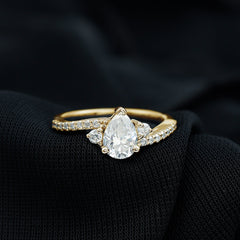 Pear Cut Moissanite Bypass Engagement Ring with Side Stones