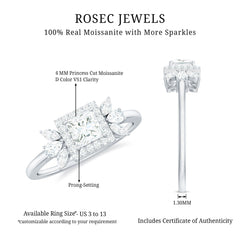 Princess Cut Moissanite Halo Engagement Ring with Certificate