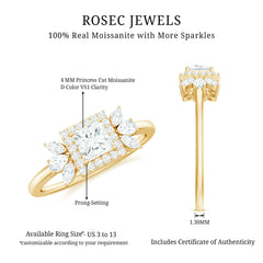 Princess Cut Moissanite Halo Engagement Ring with Certificate