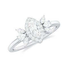 Certified Marquise Cut Moissanite Designer Halo Engagement Ring