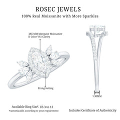 Certified Marquise Cut Moissanite Designer Halo Engagement Ring