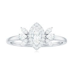 Certified Marquise Cut Moissanite Designer Halo Engagement Ring