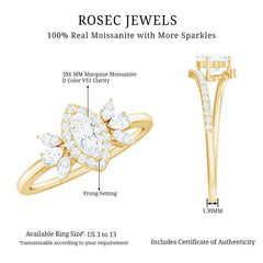 Certified Marquise Cut Moissanite Designer Halo Engagement Ring